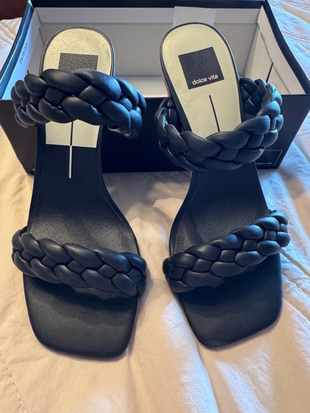 Dolce Vita Black Braided Double-Strap Slide Heels